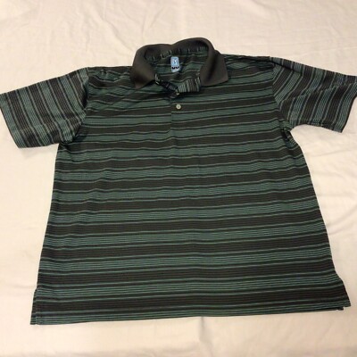 PGA Tour Perry Ellis Golf Short Sleeve Shirt Green Black Stripe Men's Med 