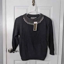 NWT Vintage 80s Anytime Glitz Silk and Angora Beaded Embellished Sweater Size M