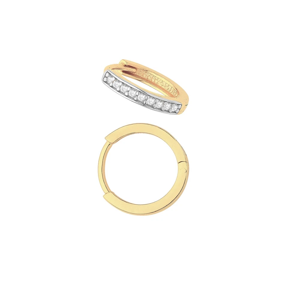 Pendientes de aro de 10 piedras de oro amarillo de 9 quilates hechos en Gran Bretaña 375 sello nuevos en caja Foto 2 de 3