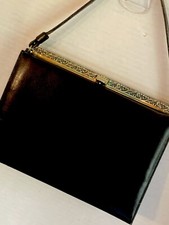 Vintage Caprice Original HANDBAG Black Leather Gorgeous Golden Trim 1960s As Is