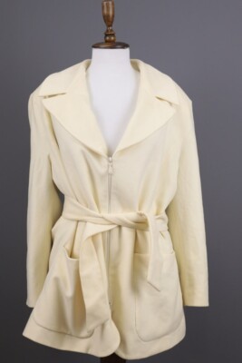MONDI Beige Wool Full Zip Bealted Pockets Coat Jacket Size 40