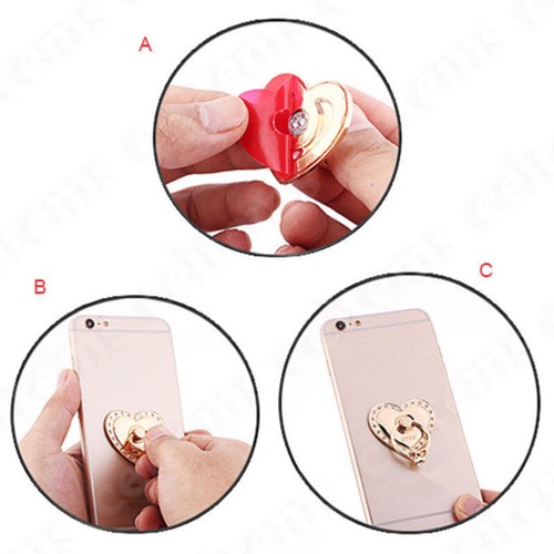 Universal 360 Rotating Finger Ring Stand Holder For Cell Phone - ROSE GOLD HEART - Picture 9 of 9