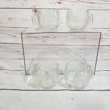 4 Vintage NESTLE NESCAFE Etched Clear Glass World Globe Map Coffee Mugs/Cups