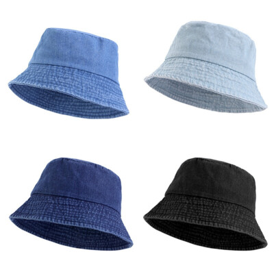 Washed Denim Hats Unisex Solid Vintage Fisherman Cap Hat for Women Men Bucket