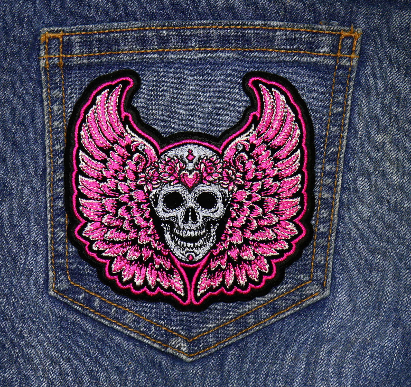 Pink Angel Wings Skull Patch- 4x4 inch - P7785