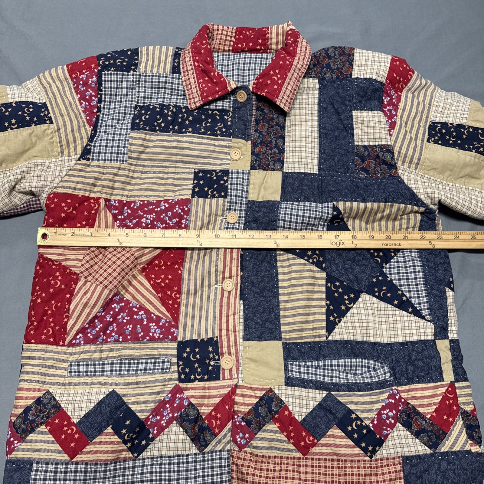 Vintage Patchwork Quilted Mixed Pattern Stars Str… - image 3
