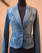 Vintage Y2K 7 For All Mankind Blue Denim Blazer Jacket XS Made in USA Distress