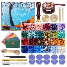 Wax Seal Kit with Gift Box, 624 Pcs 24 Colors Sealing Beads, 2 Pcs Stamps, Se...