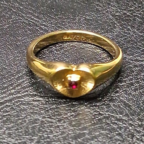 Vintage Jewelry AVON Textured Heart Ring Red Rhinestone Gold Tone. 16.173 - Picture 4 of 6
