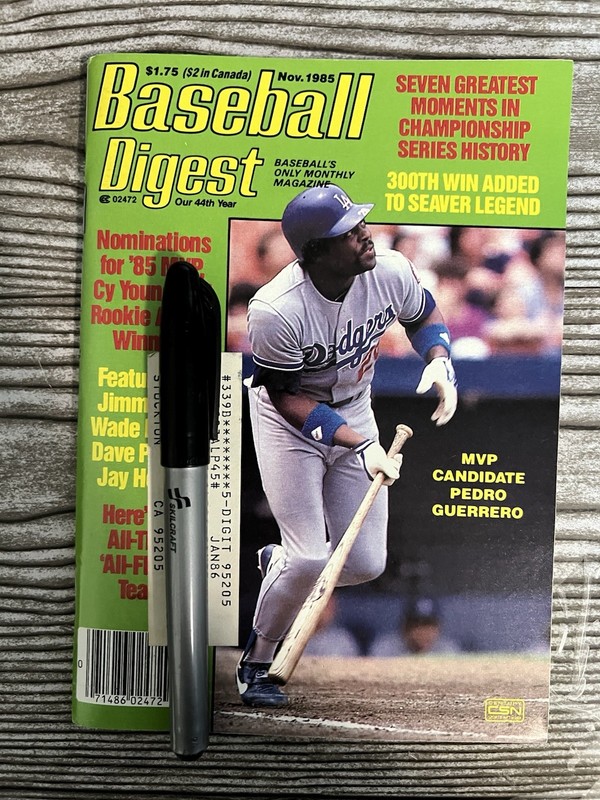 Baseball Digest Magazine November 1985 Los Angeles Dodgers, Pedro Guerrero (B6)