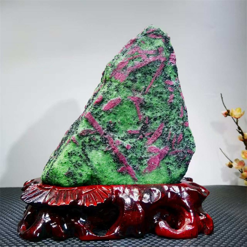 12.43LB Top Natural Zoisite Mineral Specimen Quartz Crystal Reiki Healing +stand