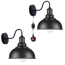 Wall Mounted Reading Light Adjustable Bedside Lamp Plug In 2m Cable Black UK