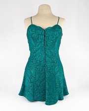 Vintage Victoria's Secret Gold Label Y2K Green Jacquard Slip Dress S
