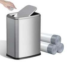 8L/2.1 Gal Small Bathroom Trash Can with Lid, Swing- Rectangular Waste Bin, Stai
