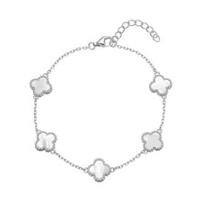 Sterling Silver Mother of Pearl Clover Bracelet MOP Quatrefoil 207mm & Gift Box