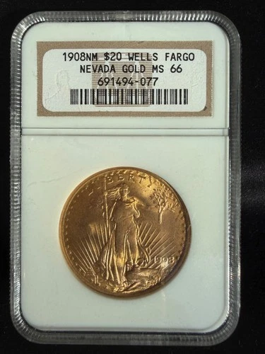 1908-P No Motto $20 Saint Gaudens Gold NGC MS66 Wells Fargo Hoard