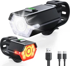 3+6 Modes Bike Light Set – USB Rechargeable, IP65 Waterproof, Front & Rear
