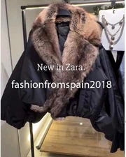 ZARA NEW WOMAN FAUX FUR COLLAR BOMBER JACKET ZW COLL BLACK S,M,L  4369/256/800
