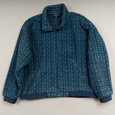Vintage Lands End Fleece Jacket Mens Sz L 42 44 Green Blue Check Made In USA