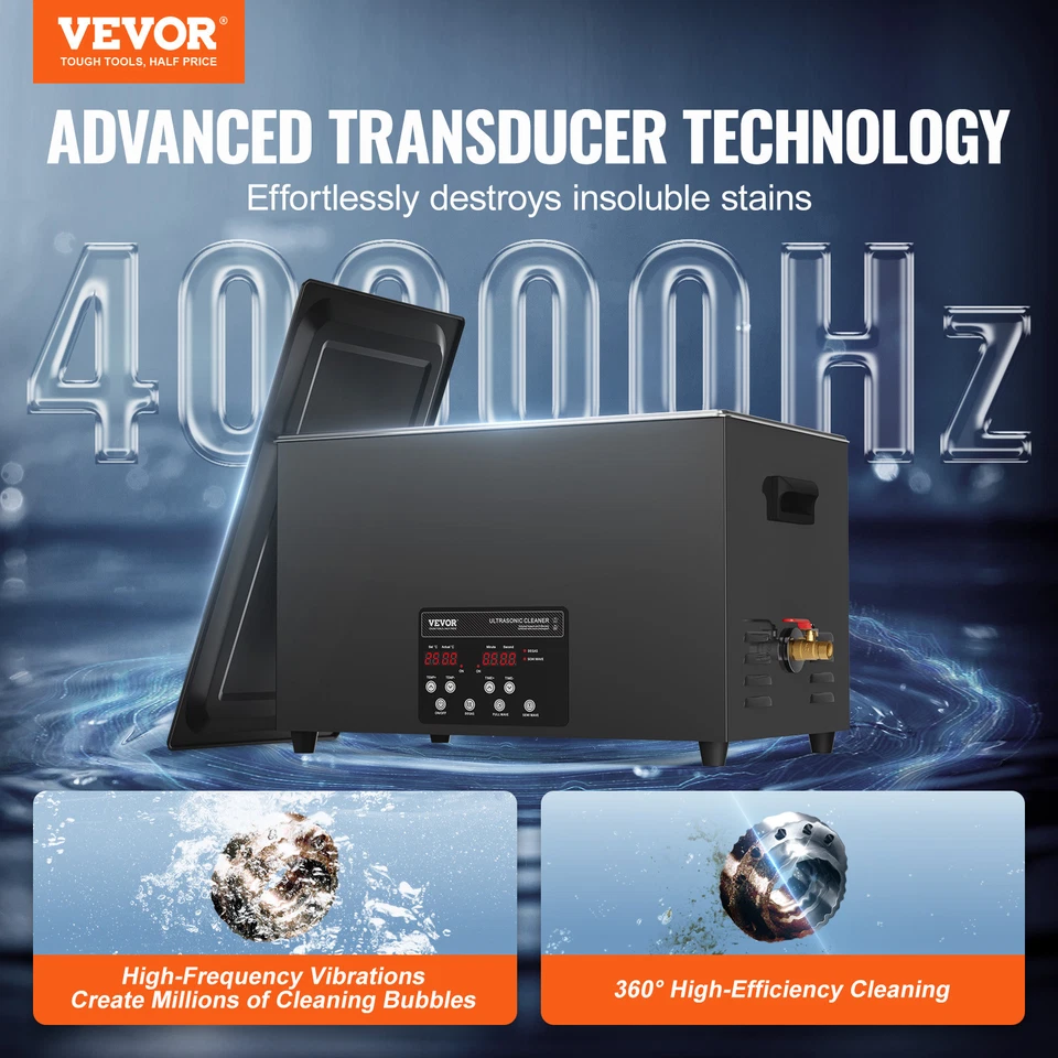 VEVOR Ultrasonic Cleaner 30L Cleaning Machine with Timer Heater & Basket 600W - image 2 of 4