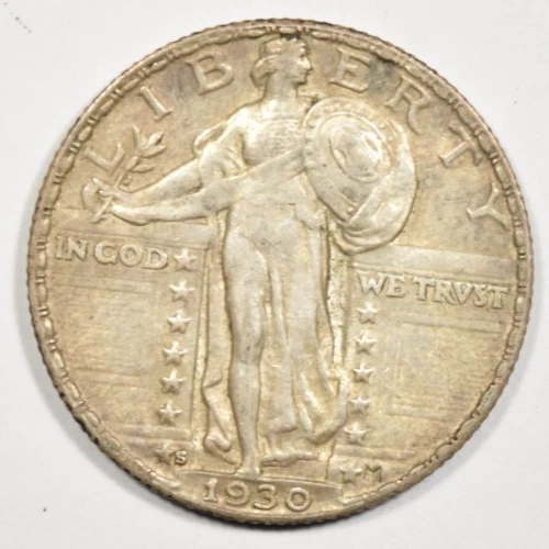 1930-S STANDING LIBERTY QUARTER ~ NICE ORIGINAL NEVER CLEANED AU ABOUT UNC! INV2