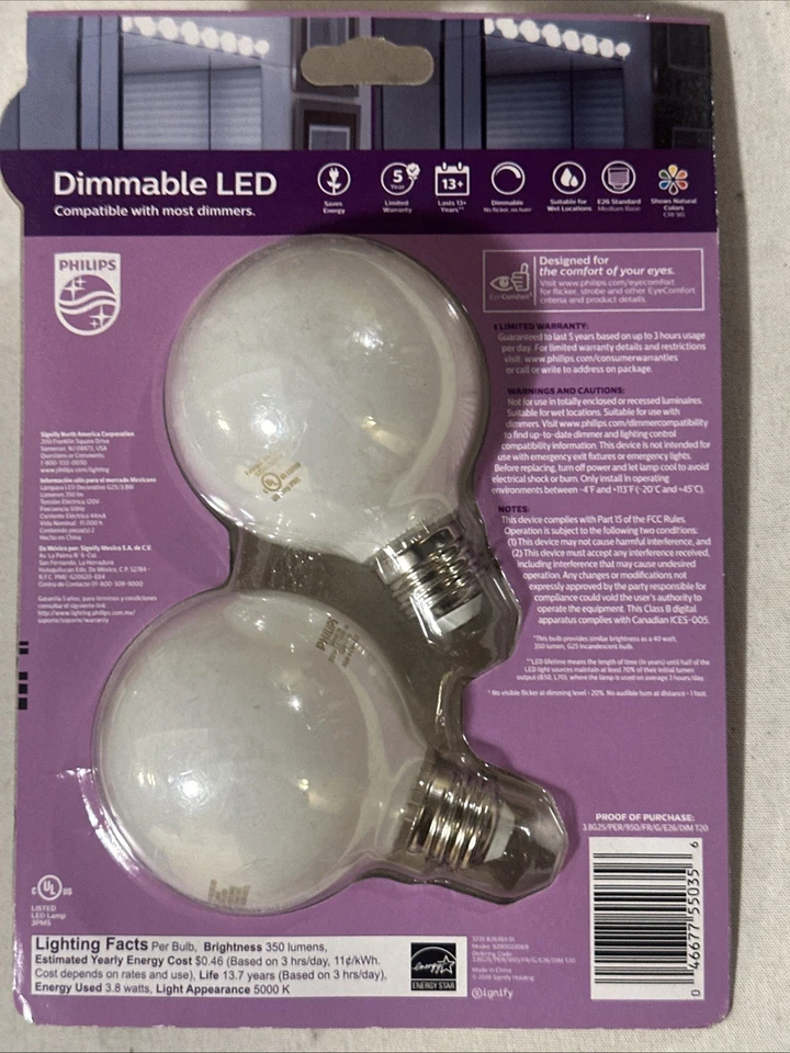 2-Pack Philips G25 Medium Dimmable LED Decorative Light Bulbs - Image 2 of 2