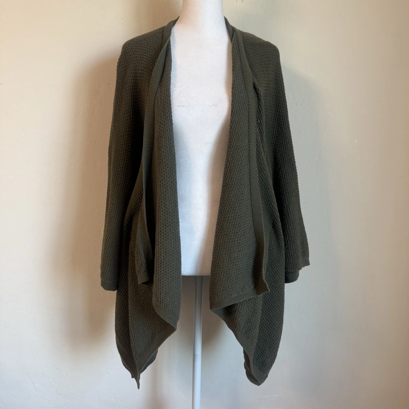 J. Jill Pure Jill One Size Waffle Cape Cardigan Poncho Olive Green Casual Travel