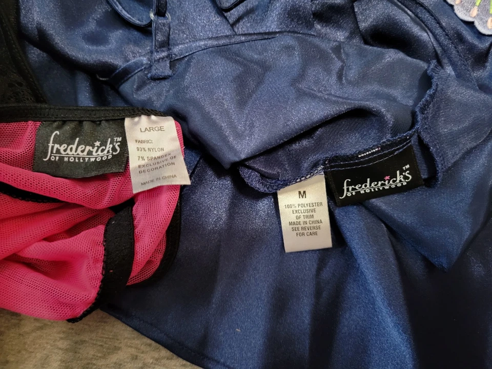 Vestido de noite vintage Fredericks Of Hollywood vestido slip M & L azul borboleta, rosa - Imagem 3 de 3