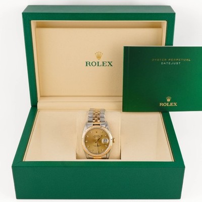 Rolex 16233 Datejust 36 mm Champagne Diamond Dial Jubilee Bracelet Box 1994