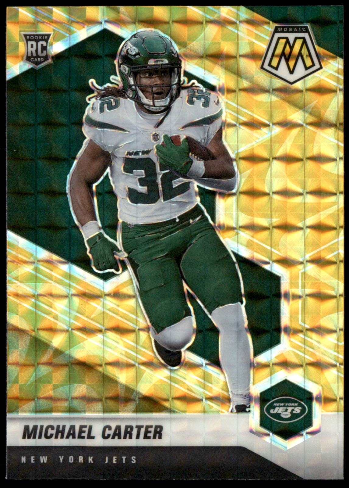 2021 Panini Mosaic #335 Michael Carter Prizm Reactive Yellow RC New York Jets