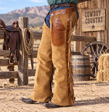Men's Western Cowboy Chap Fringes Suede Leather Pant Riding Chaps