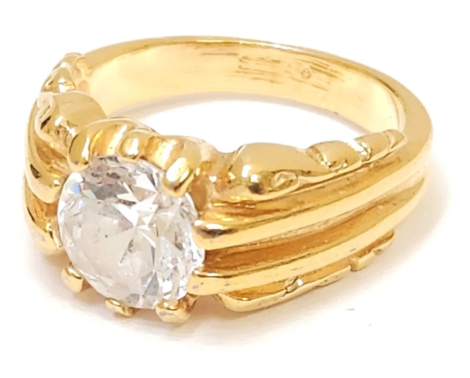 18K Yellow Gold HGE SETA 2CT Cubic Zirconia Solitaire Cocktail Ring Size 6.5 - Image 2 of 4