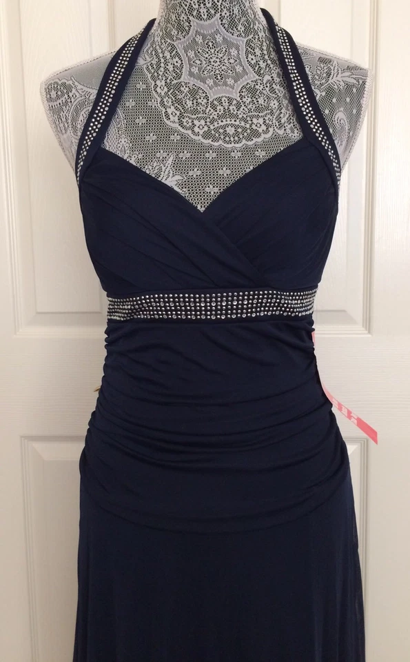 TRIXXI ~ Vestido Halter Ocasión Especial Azul Brillante Estrás ¡NUEVO CON ETIQUETAS! M Foto 2 de 4