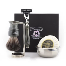 Men's Grooming Luxury Shaving Kit With Badger Hair Brush Cartridge Razor & Bowl 