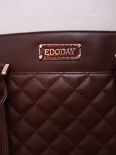 Edoday Leather Quilted Mahogany Brown Laptop Briefcase Business Tote - Picture 3 of 12