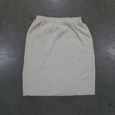 Vintage Angelo Tarlazzi Wool Skirt Women Size 38 Ribbed Beige Mid-Length