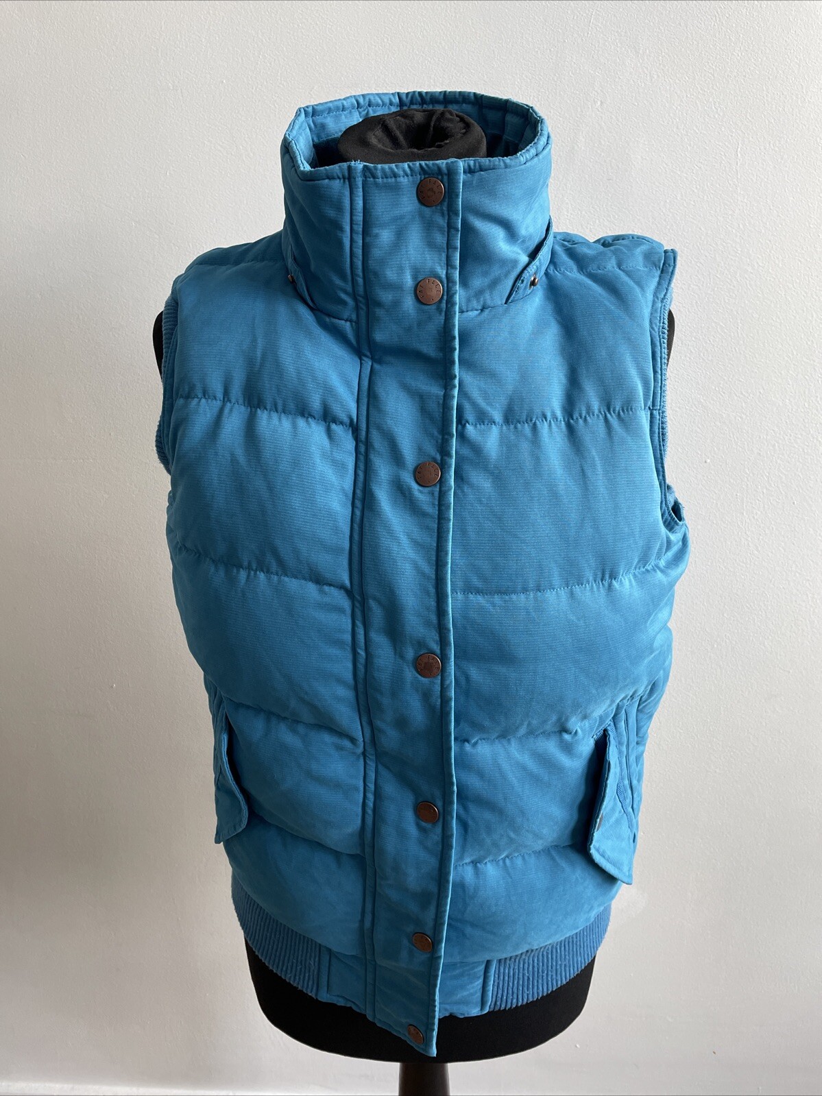 Fat Face Blue Thick Puffer Padded Fleece Lined Down Feather Gilet Size UK 12