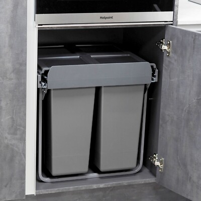 Portarifiuti T2 Tecnoinox Per Sottolavello, Base 600 Mm, Altezza 260 Mm, 2 Cesti, Alluminio