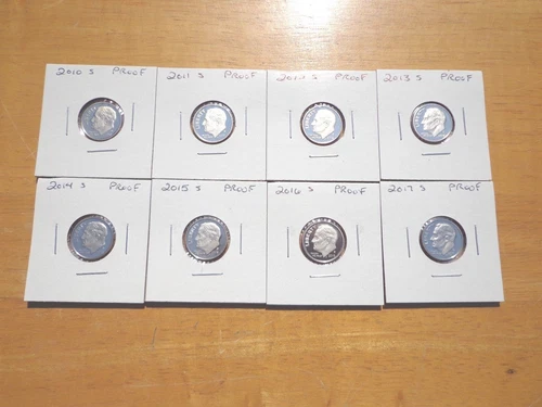 2010 11 2012 S 13 14 2015 2016 2017 2018 S Roosevelt Dime Clad Proof 9 Coin Set