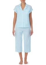 NEW LAUREN RALPH LAUREN BLUE WHITE STRIPES JERSEY PAJAMA SET SIZE L