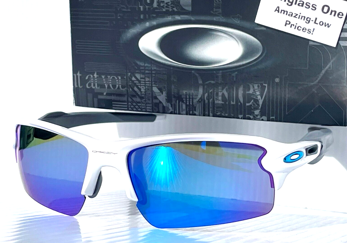 Oakley FLAK 2.0 Shiny White POLARIZED Galaxy Blue Lens Sunglass
