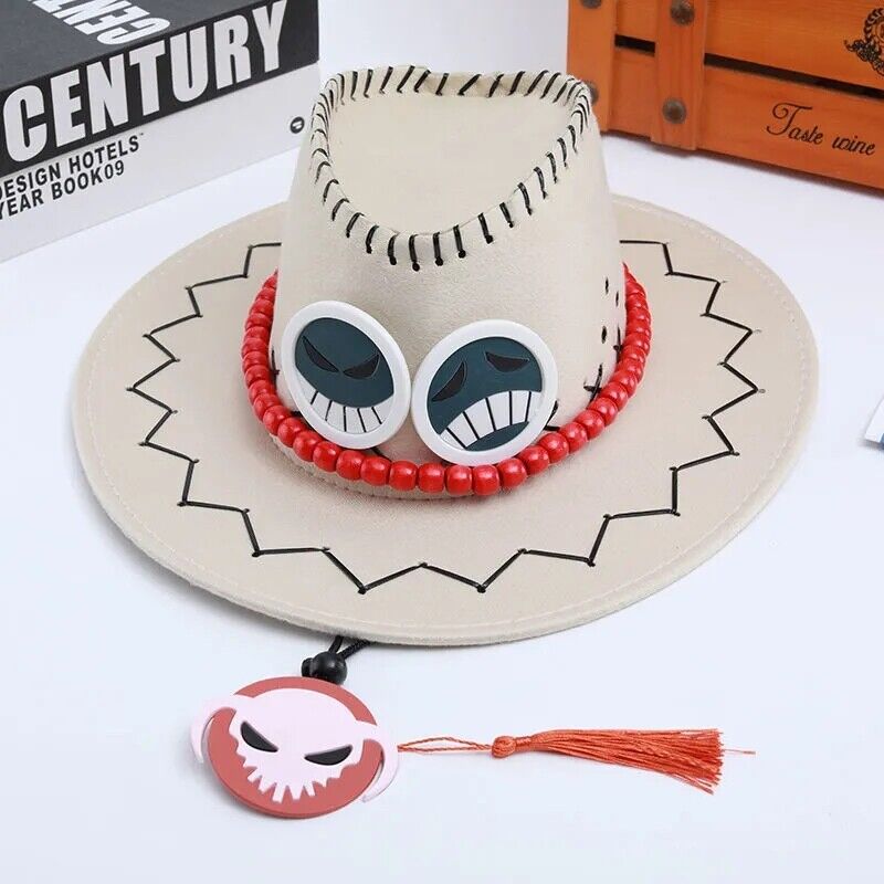  GK-O Portgas D Ace Cowboy Hat Costume Hats White Weard Pirates  Regiment Ace Cosplay Fashion : Clothing, Shoes & Jewelry