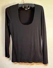 Vango Women’s Black Long Sleeves Top Size 2 Scoop Neckline Stretch France