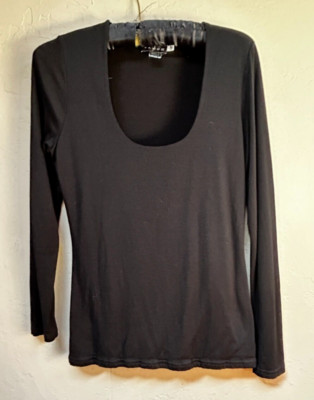 Vango Women s Black Long Sleeves Top Size 2 Scoop Neckline Stretch France