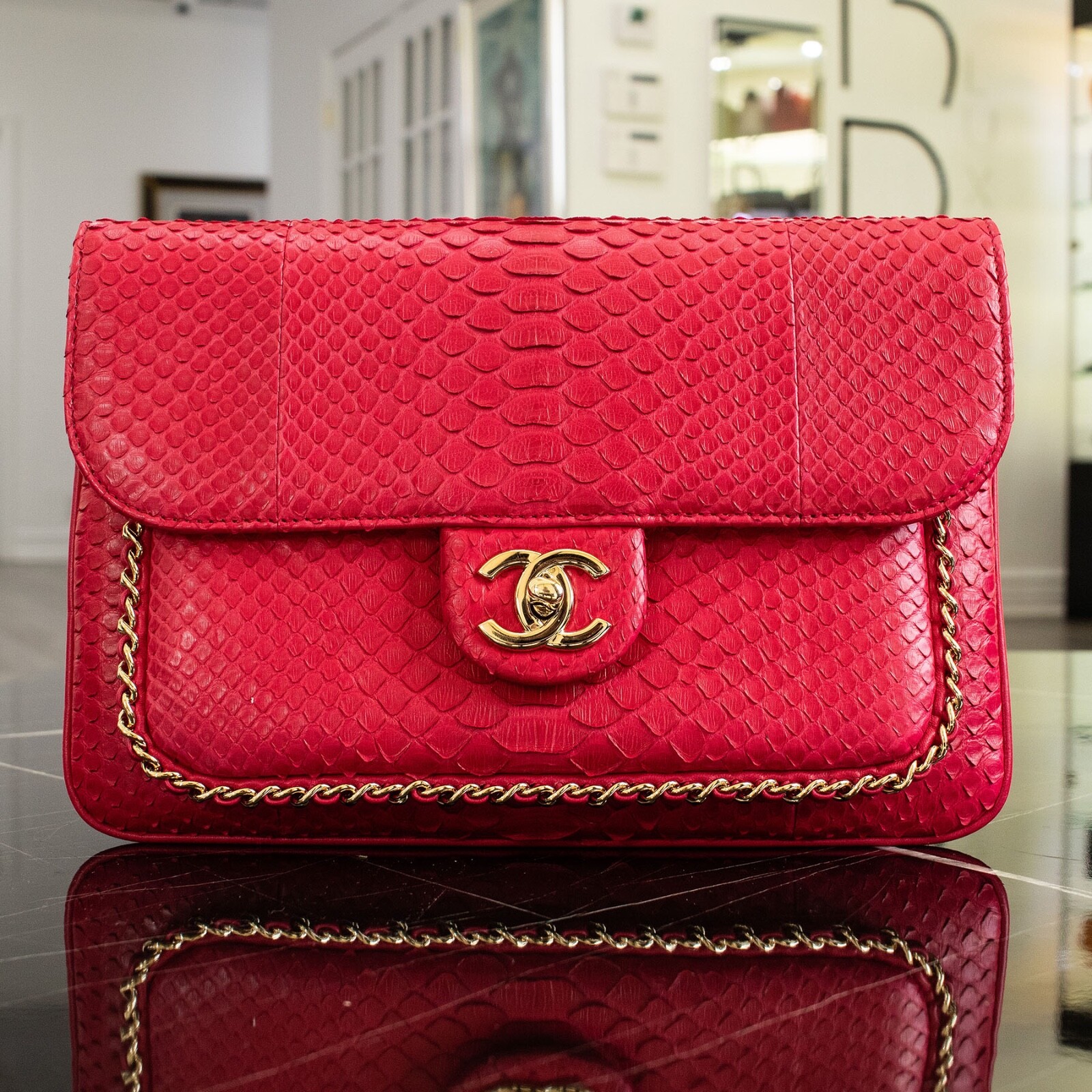 Chanel Python Unchained Pink CC Handbag - image 2