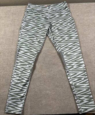 Nike Women s Grey Zig-Zag Performance Leggings Activewear Medium Gym Workout