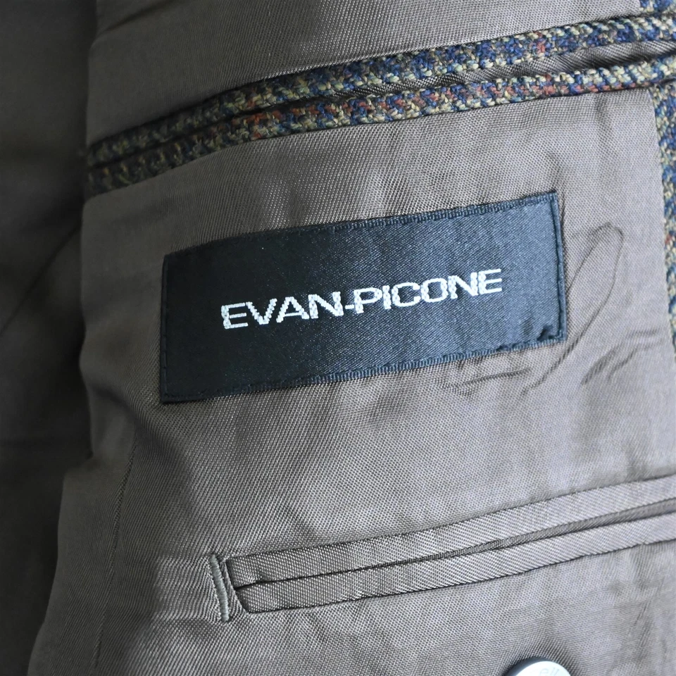 Blazer abrigo deportivo Evan Piccone 40R verde pata de gallo lana cachemir franela para hombre Foto 4 de 4