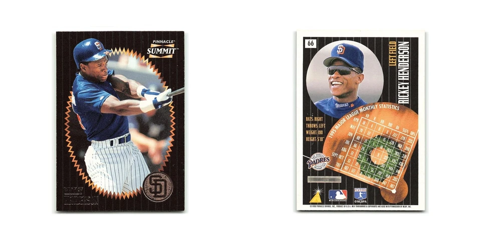 Rickey Henderson 1996 Pinnacle Summit #66 San Diego Padres Baseball Card NM - Image 3 of 3