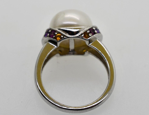 Honora Sterling Silver 925 Cultured White Pearl Multi Gemstone Ring Size 9 - Picture 5 of 5