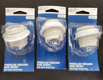 3 pack of Medium Base E26 Ceramic Light Threaded Socket with White Shade Ring,